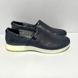 Klogs Women's Leena Slip On Shoes Leather Navy Iridescent Heart Dot Print 11